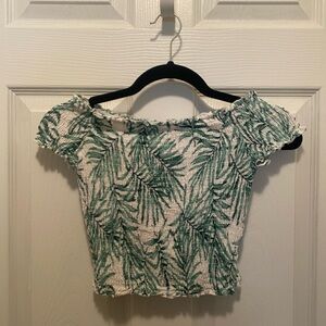Forever 21 Green Leaf Print Smocked Blouse